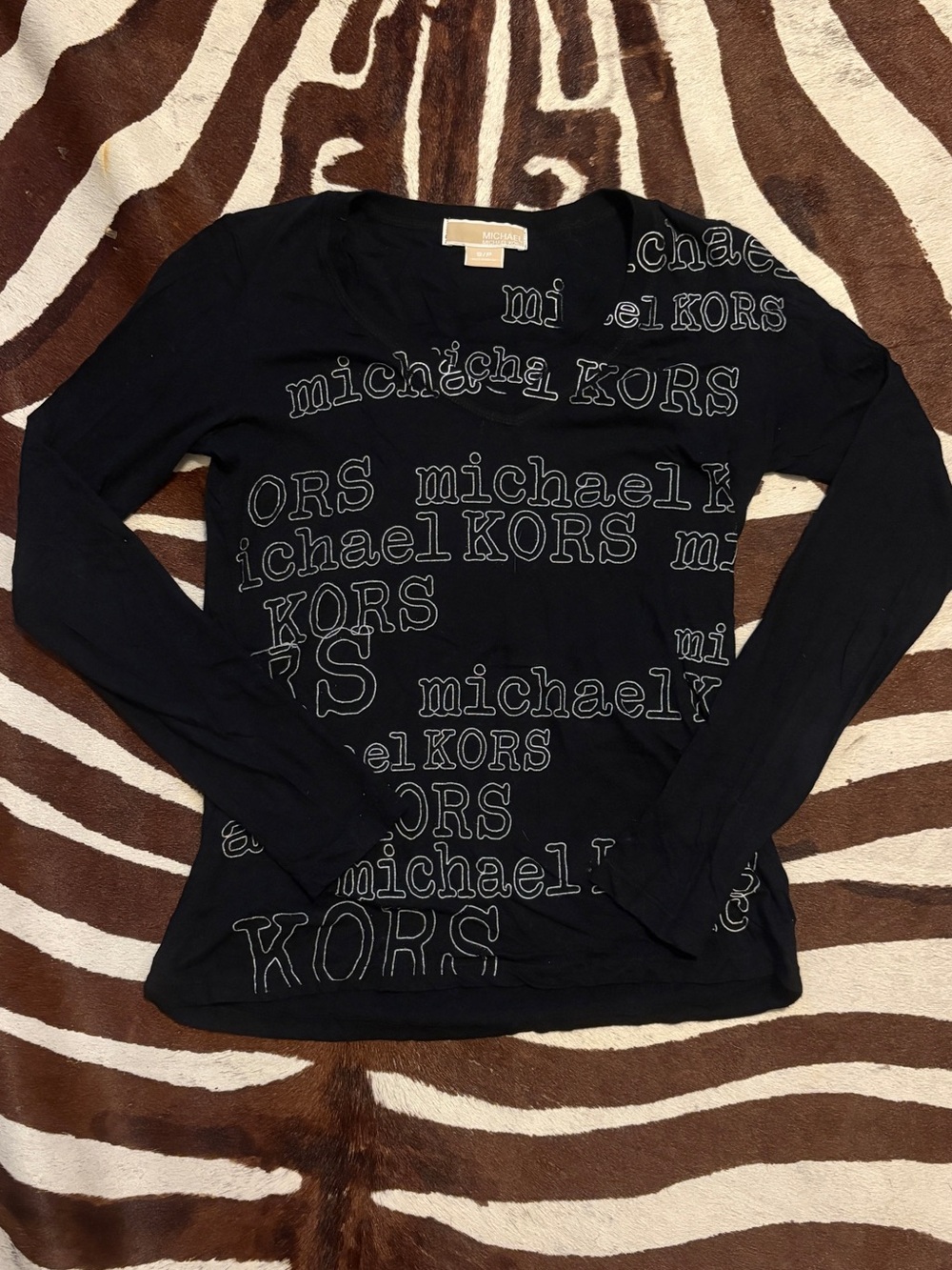 Michael Kors Black Logo-Print Long Sleeve Tee